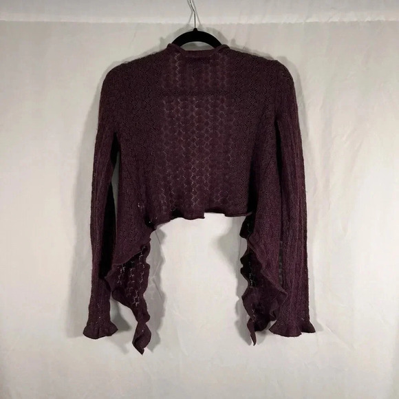 Express Cardigan Women's Small Burgundy Open Knit Cropped - Picture 6 of 8